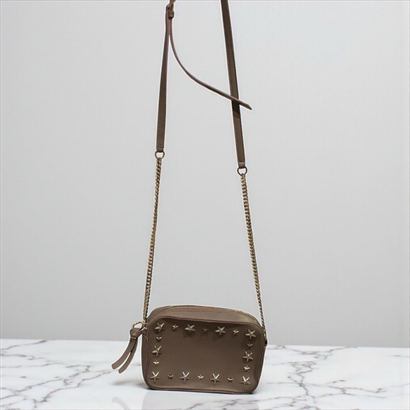 Jimmy Choo Starry Stud Crossbody – Taupe Leather & Chain Chic - Picture 2 of 11